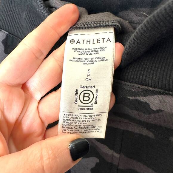 Athleta Triumph Black Camo Lux Fleece Tie-Waist Sweatpants Jogger Small - Picture 9 of 9